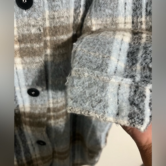 Forever 21 Plaid Blue Longline Flannel Jacket Size Large - Picture 6 of 7